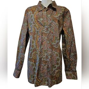 Ralph Lauren Paisley Long Sleeve Womens Button Down Shirt 1X Cotton Plus Size